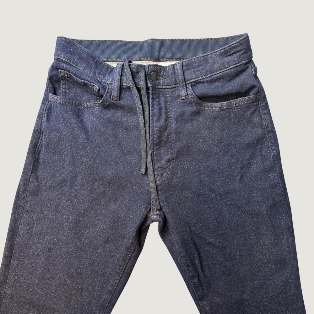 Uniqlo Jeans Mens S 28x27 EZY Slim Fit Dark Indigo Drawstring Raw Hem 321-484972